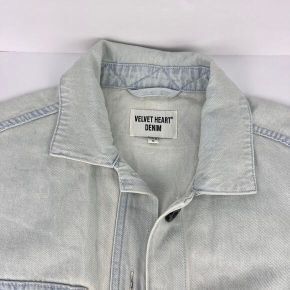 NEW Velvet Heart Thick Denim Full Button Light Blue Chore Shacket Medium - Picture 9 of 11